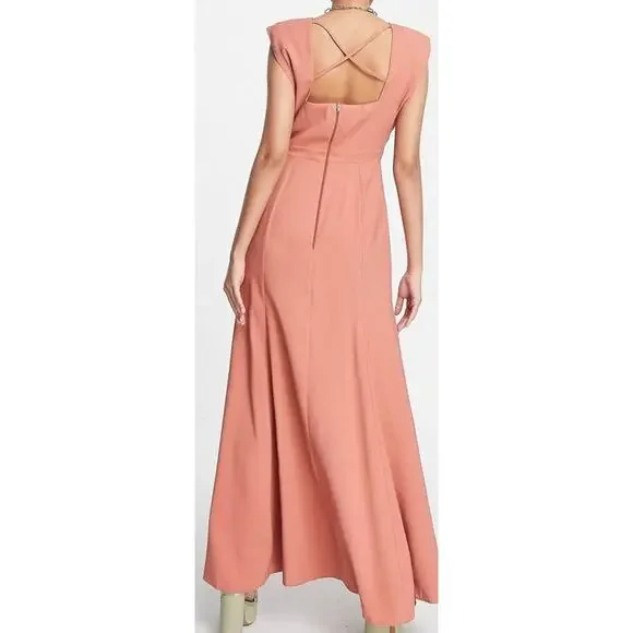 ASOS DESIGN sleeveless linen maxi dress with slits in terracotta size 6 - Picture 5 of 6
